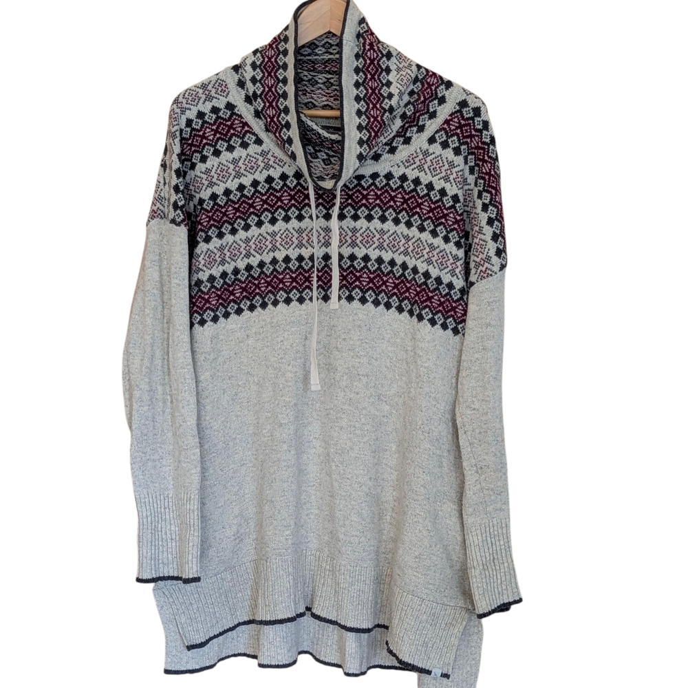 Eddie Bauer Fair Isle Cowl Neck Sweater Drawstring Long Cabin Cozy Outdoor Ski